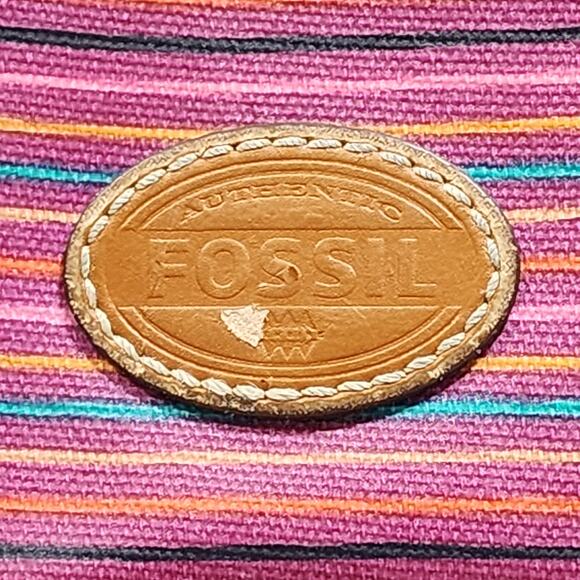 FOSSIL Keyper Clutch Wallet Pink-Purple Stripe 3 Pocket Zip Around Closure Disc - Picture 2 of 14